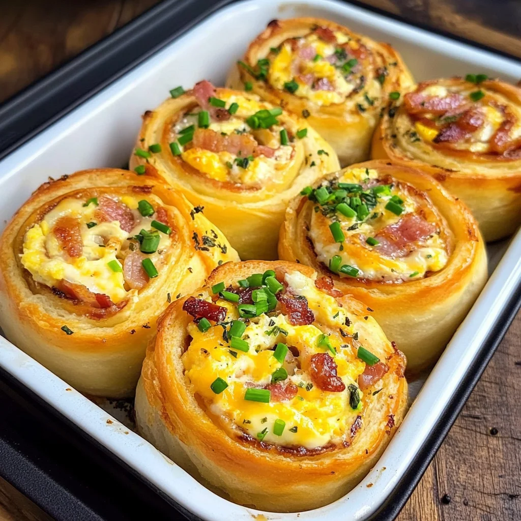 Frühstücksrollen mit Rührei, Käse und Speck