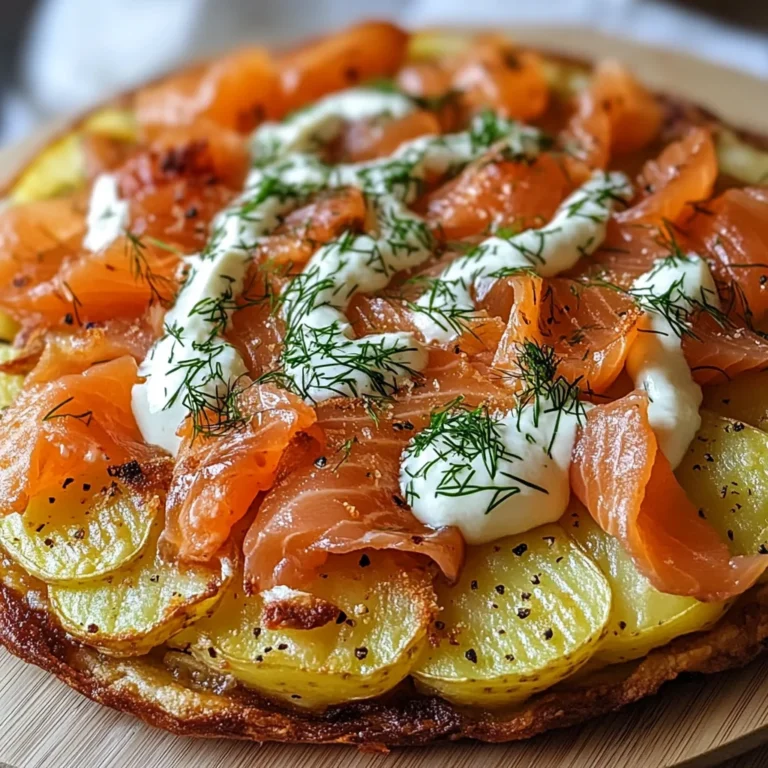 Knusprige Kartoffelgalette mit Räucherlachs und Crème Fraîche