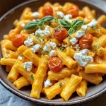 Pasta mit Kürbissoße und Feta