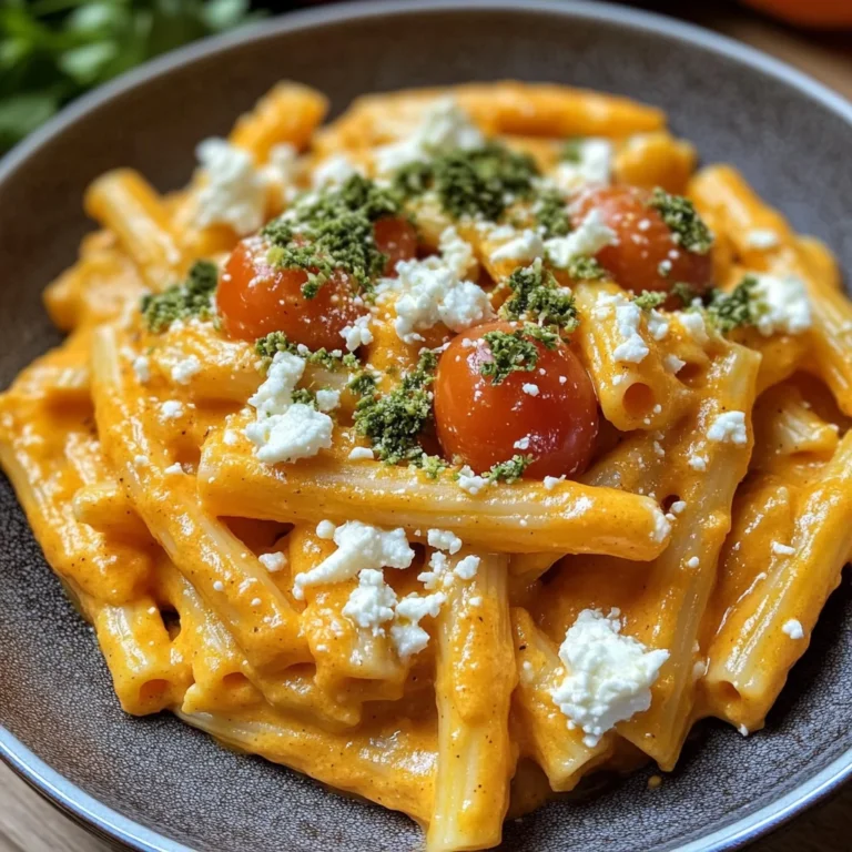 Pasta mit Kürbissoße und Feta