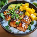 Teriyaki Lachs Reisschüssel mit Mango
