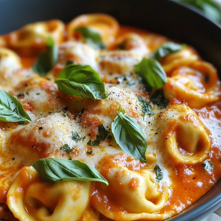 Tortellini mit Tomaten-Sahnesoße, Käse und Basilikum
