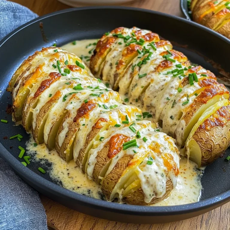 Überbackene Hasselback Kartoffeln in cremiger Sauce