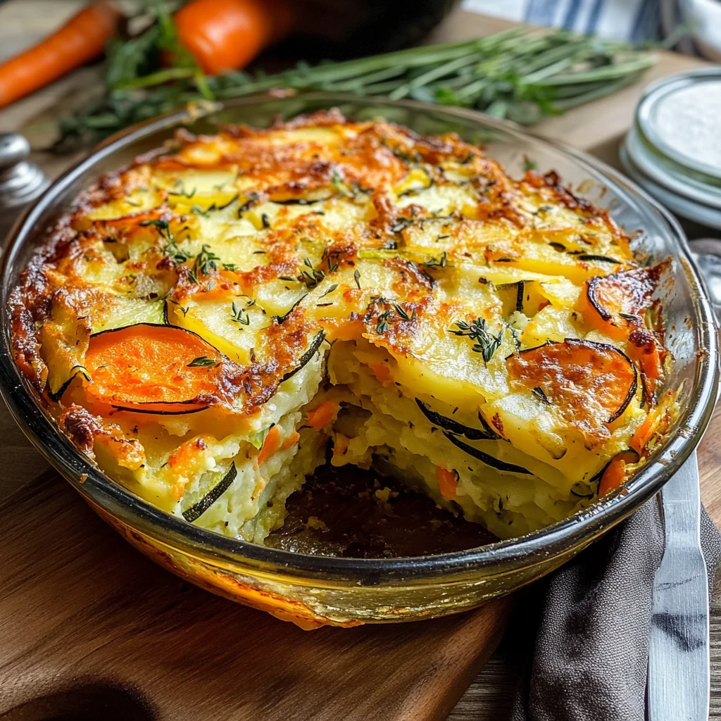 Vegetarischer Kartoffelauflauf mit Zucchini und Karotten